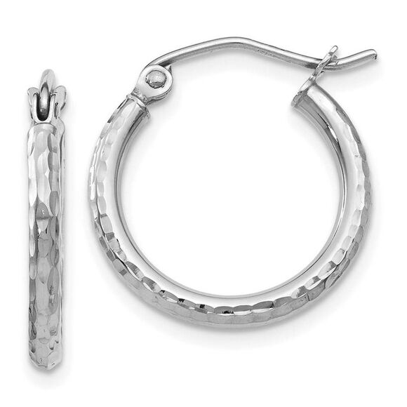 2mm Diamond Cut Round Hoop Earrings in 10k White Gold, 17mm (5/8 Inch) - Picture 1 of 5